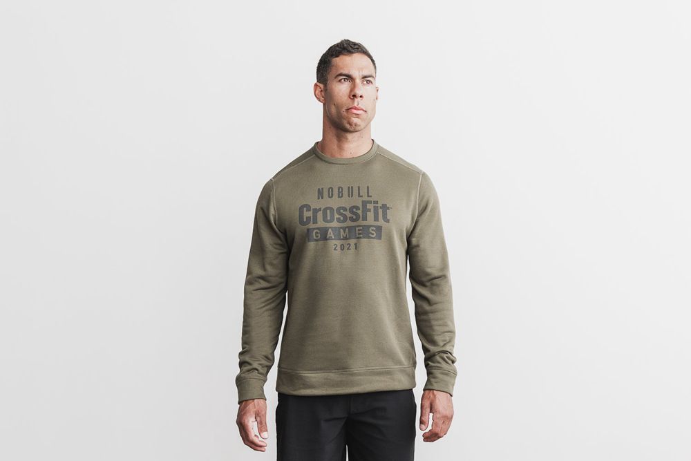 NOBULL Men's Crossfit Games® 2021 Crew Sweatshirts - Army Green - Ireland (7208NYXHZ)